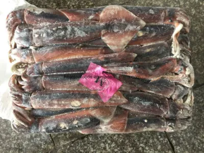 Jigger atrapando calamares Illex congelados en el mar